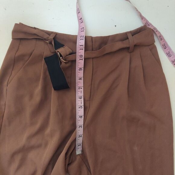 Primark Brown High Waist Pleated Belted Ankle Length Pants Sz US 4 - Picture 5 of 8